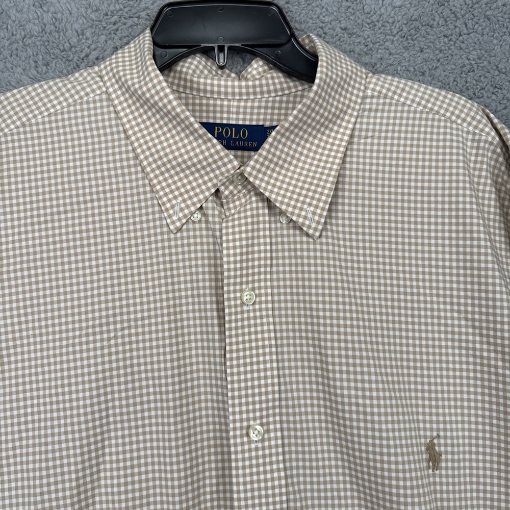 Polo Ralph Lauren Button Down Shirt Mens 2XLT Gingham Check Long Sleeve Cotton